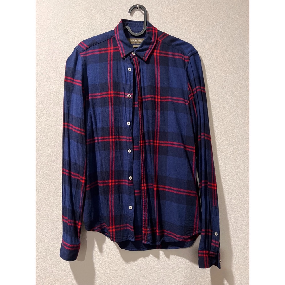 Zara Man Plaid Shirt Relaxed Fit Size